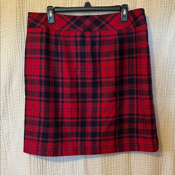 Talbots Dresses & Skirts - Talbots Red Black Tartan Plaid Faux Wrap Lined Wool Blend Skirt sz 14